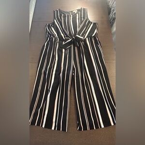 EVRI Women Black Striped Jumpsuit Sleeveless, Wide Leg Tie In Front Plus Size 3X